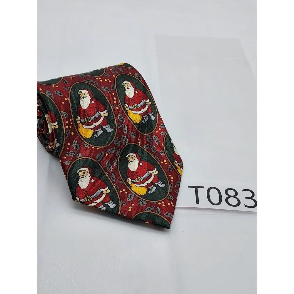 Keith Daniel Mens Christmas Tie Santa Claus Portrait Burgundy Holiday Silk Blend